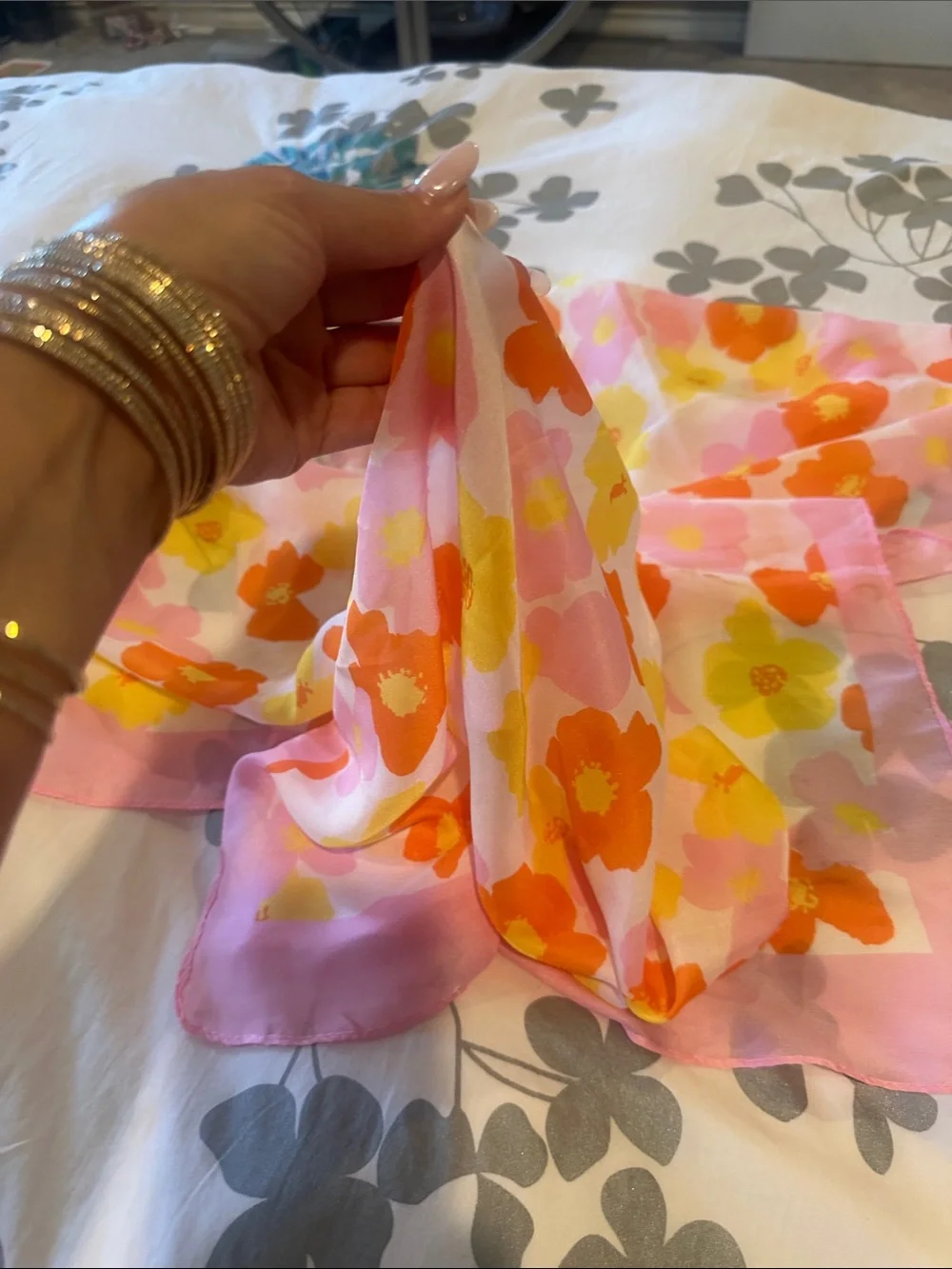 Floral Pink and Orange Scarf-Style Bedding Accent